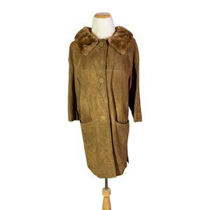 Vintage 60s Jacqueline's Feminine Apparel Memphis Nubuck Leather Coat Fur Collar